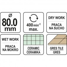 Carota diamantata 80 mm pentru placi ceramice Yato..